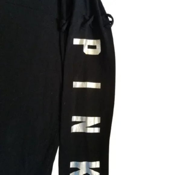 Womens/Juniors VS PINK Black Bling Long Sleeve Shirt Oversized XSmall - Picture 3 of 5